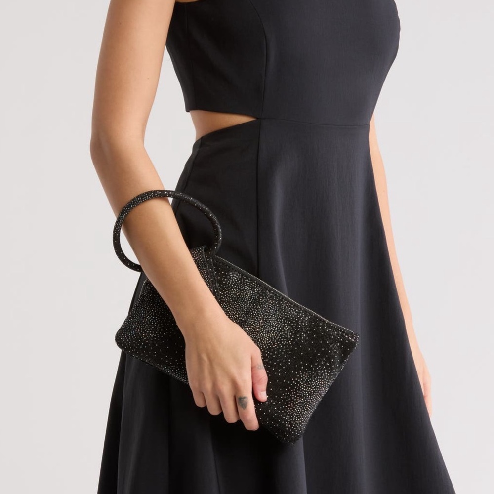 🆕 HOBO Black Suede Rainbow Metallic Wallet Clutch Shimmer Glitz Wristlet Multi